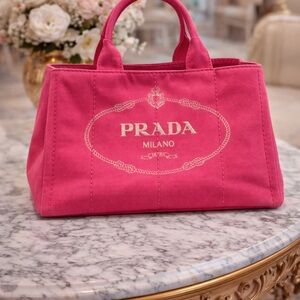 Prada Pink canvas tote Bag Large